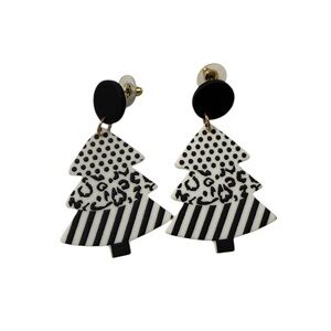 Festive Black & White Christmas Tree Earrings